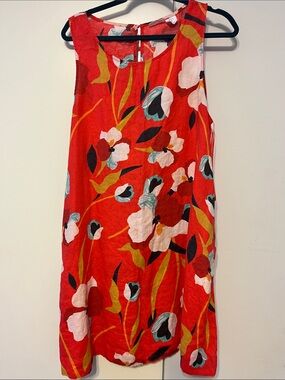 Sigrid Olsen Red Floral Sleeveless Linen Shift Dress